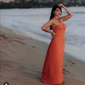 RONNY KOBO SONNET LINEN-BLEND MAXI DRESS